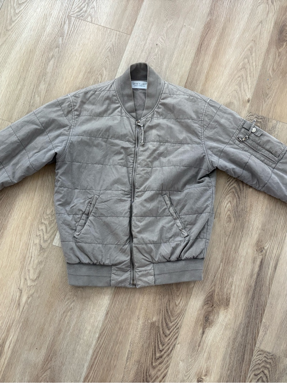John Elliott Cotton Quilted Bomber Jacket in Gray